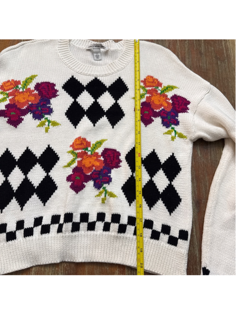 Cotton by Autumn Cashmere Floral Argyle Knit Sweater Size Small Italian Yarn - Picture 10 of 11